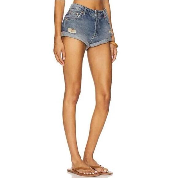 One Teaspoon Legend Distressed High Waist Mom Fit Mid Length Short Sz 23 EUC - Picture 1 of 11